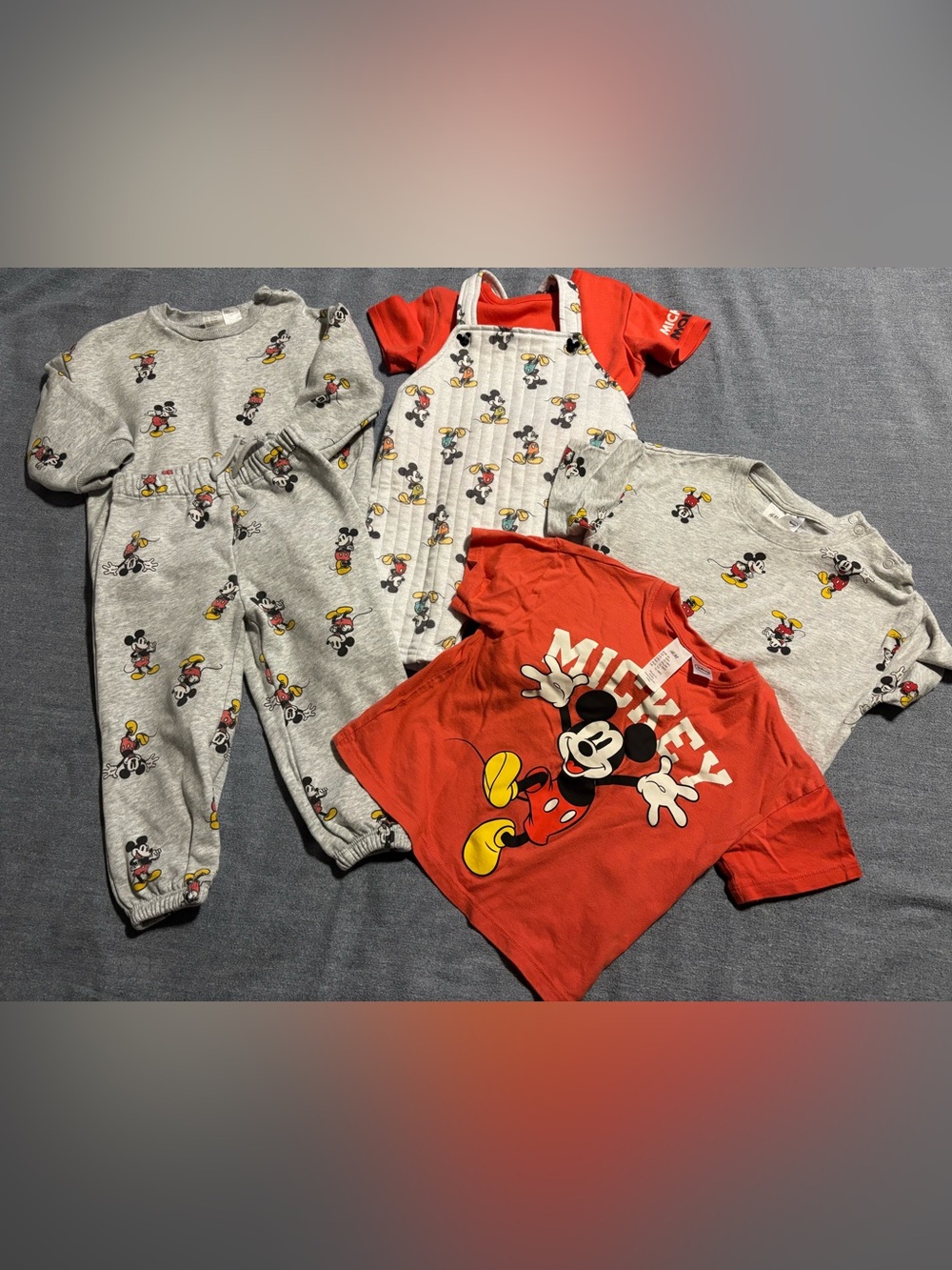 H&M Red and Grey Mickey Mouse Tee & Printed Romper Set